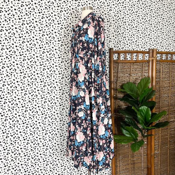 Torrid | Floral Print Crepe Plus Size Blue Pink Pocket Button Midi Dress 4 4 X - Picture 10 of 14